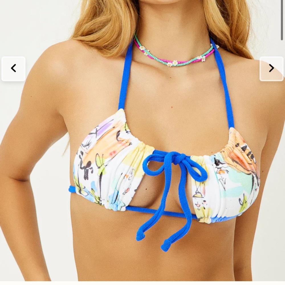Tia bottoms and Eliza terry bikini top in santorini. Frankie’s bikinis